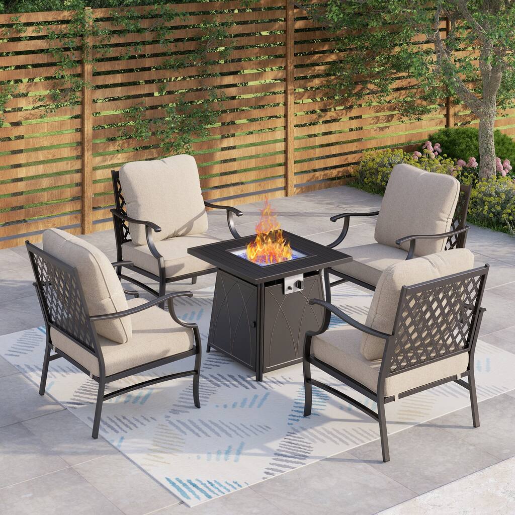 MAISON ARTS 5-Piece Patio Conversation Set with 28'' Gas Fire Pit Table