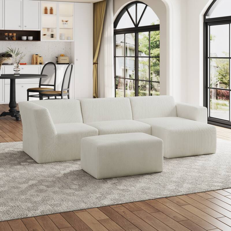 Modular Sectional Sofa 4-seater Oversized Chaise Lounge Couch for Living Room - BEIGE/RIGHT - Right Facing