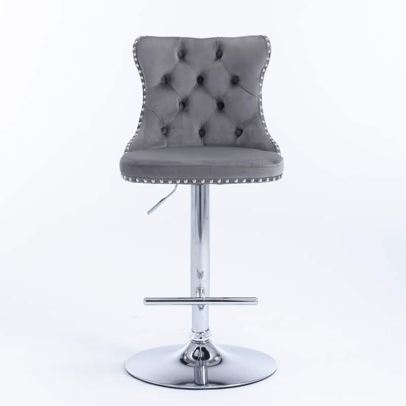 Barstools Adjusatble Seat Height, Modern Upholstered Chrome base Bar Stools with Backs Tufted for Home Pub and（Set of 2）
