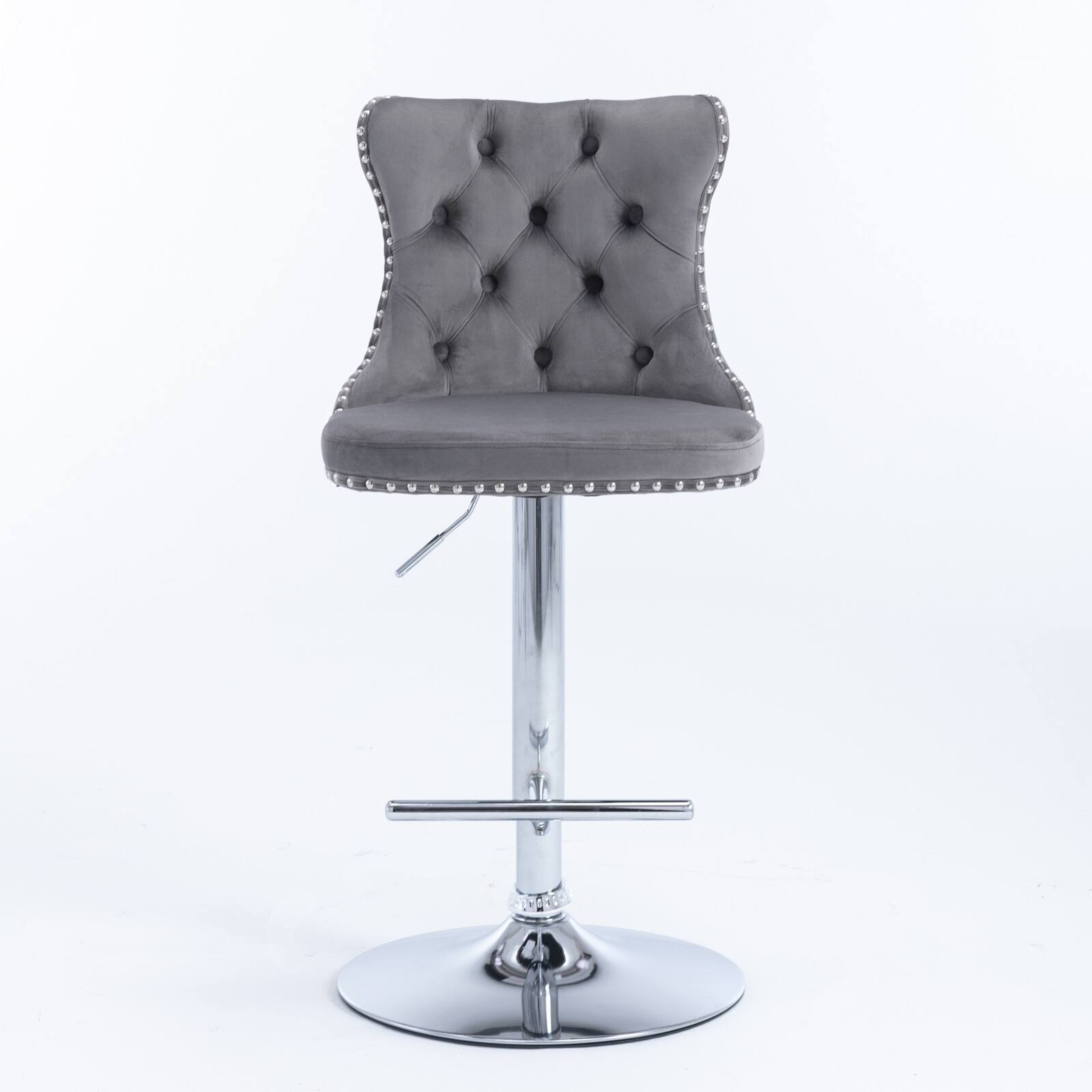 Modern Upholstered Chrome Base Bar Stools W/ Tufted Adjustable Swivel
