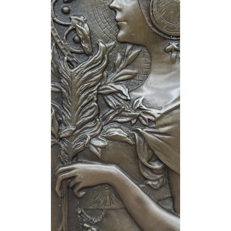 Art Noveau Girl Portrait Bas Relief Bronze Sculpture Carving Hanging Art 9.5 Inches X 4 Inches