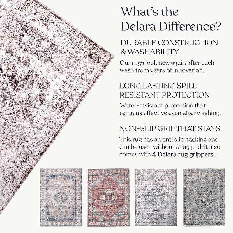 Delara Machine Washable Area Rug, Soft & Durable, Non-Slip Backing, Eco- Friendly GRS certified.