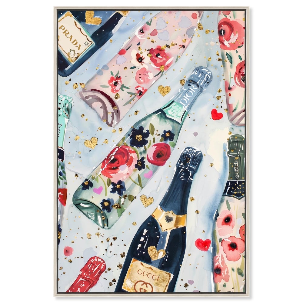 Fun Floral Champagne Canvas by Art Remedy