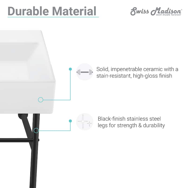 Claire 30" Console Sink White Basin Black Legs