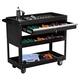 3-Tier Rolling Tool Cart with Drawer Steel Utility Storage Tool Box - Black