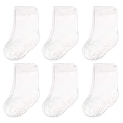 CozyWay 12 Pack with Grips for Toddlers Kids, Crew Socks, Unisex, White, 6 pair, Unisex