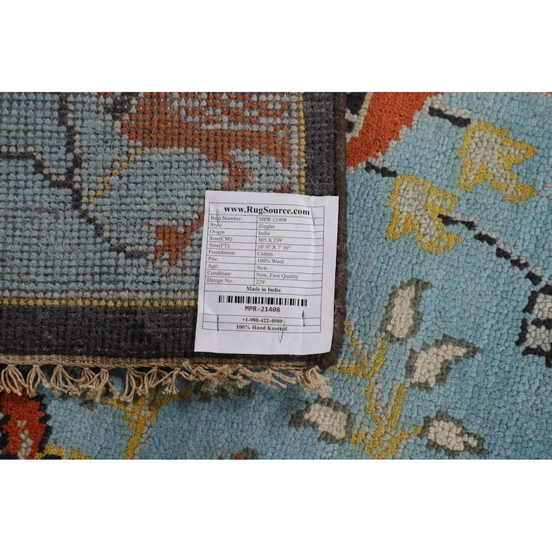 Animals Design Blue Ziegler Oriental Area Rug Hand-Knotted Wool Carpet - 7'10" X 10'0"
