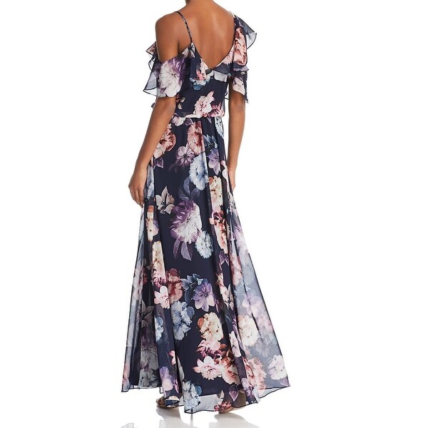 cold shoulder chiffon maxi dress