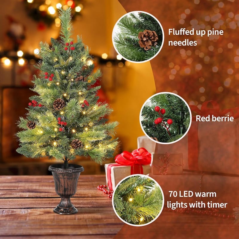 Tabletop Xmas Tree Pre-Lit Artificial Mini Christmas Tree for Desk, Office, Mantle