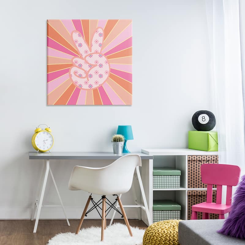 Stupell Beaming Peace Sign Hand Canvas Wall Art Design By Jesse Keith