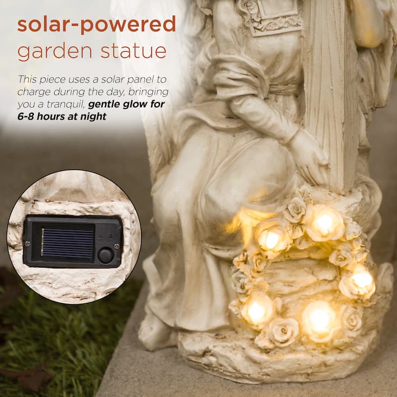 Solar Angel Holding Cross Statue with LED Lights