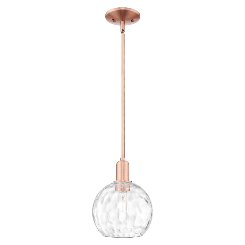 Innovations Lighting Endless Possibilities Arcadia - Athens Water Glass - 1 Light 8" Stem Hung Mini Pendant - Clear Water Glass/Antique Copper