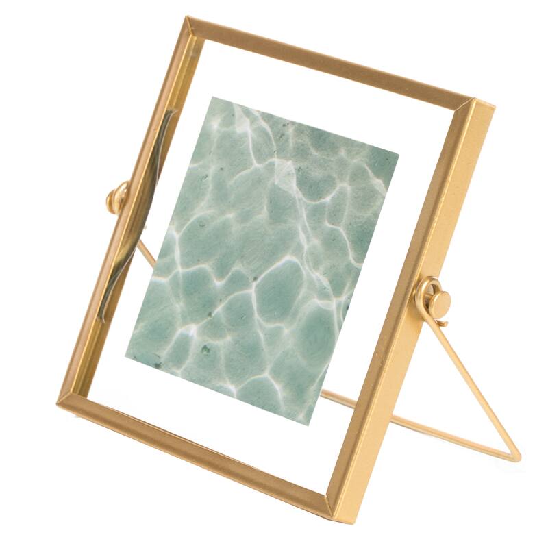 Modern Metal Floating Tabletop Photo Picture Frame with Glass Cover and Easel Stand