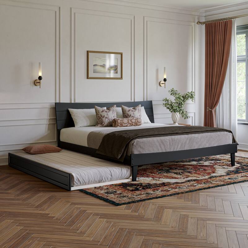 Phoenix Wood Platform Bed with Trundle - Black - King