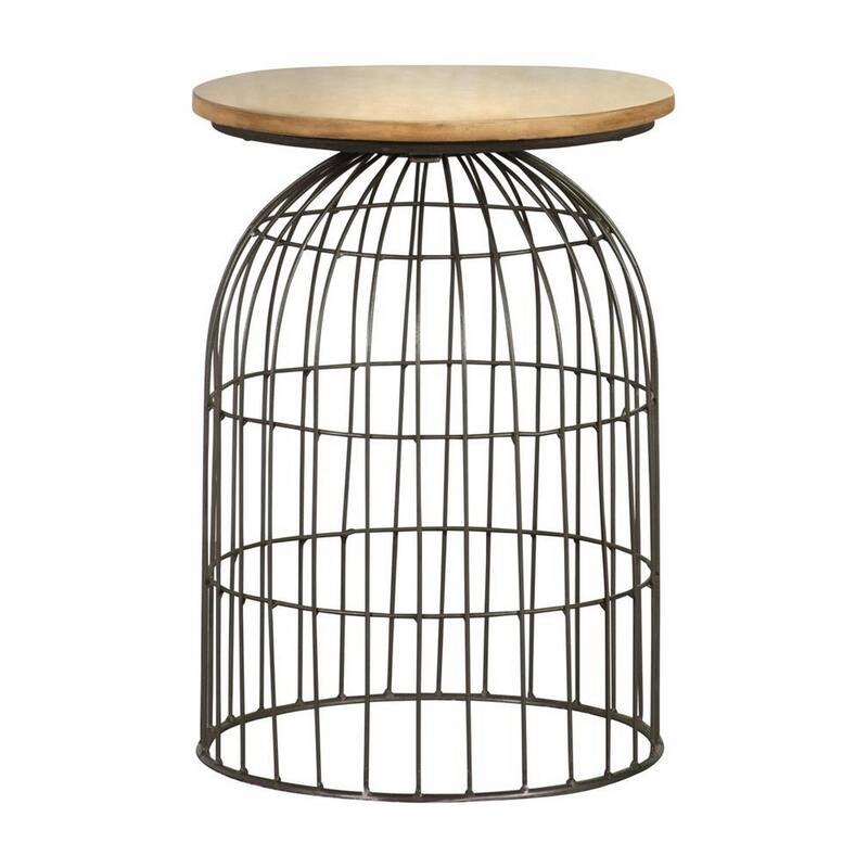 15.25 in. Black and Natural Brown Round Wood End Table, Sturdy Build End Side Table for Living Rooms