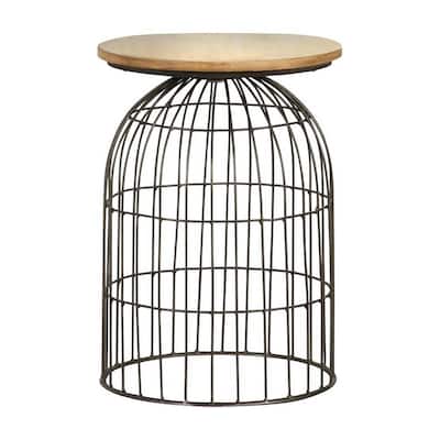 15.25 in. Black and Natural Brown Round Wood End Table, Sturdy Build End Side Table for Living Rooms