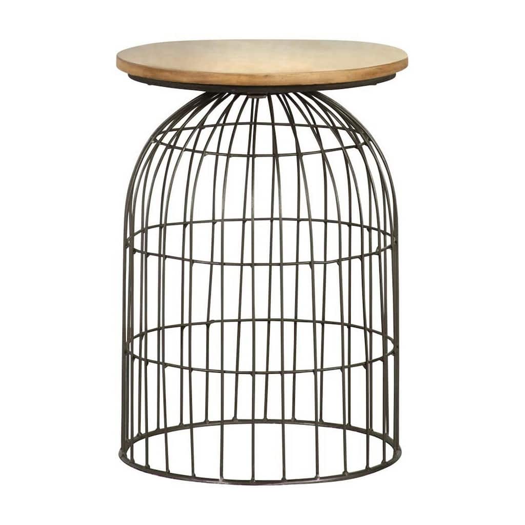 15.25 in. Black and Natural Brown Round Wood End Table, Sturdy Build End Side Table for Living Rooms
