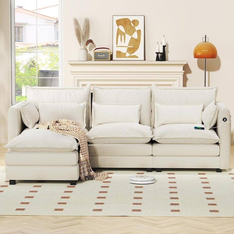 Modular Sectional Sofa L Shaped Couch, 3/4 Seat Sofa Set with Ottoman, Chenille Fabric