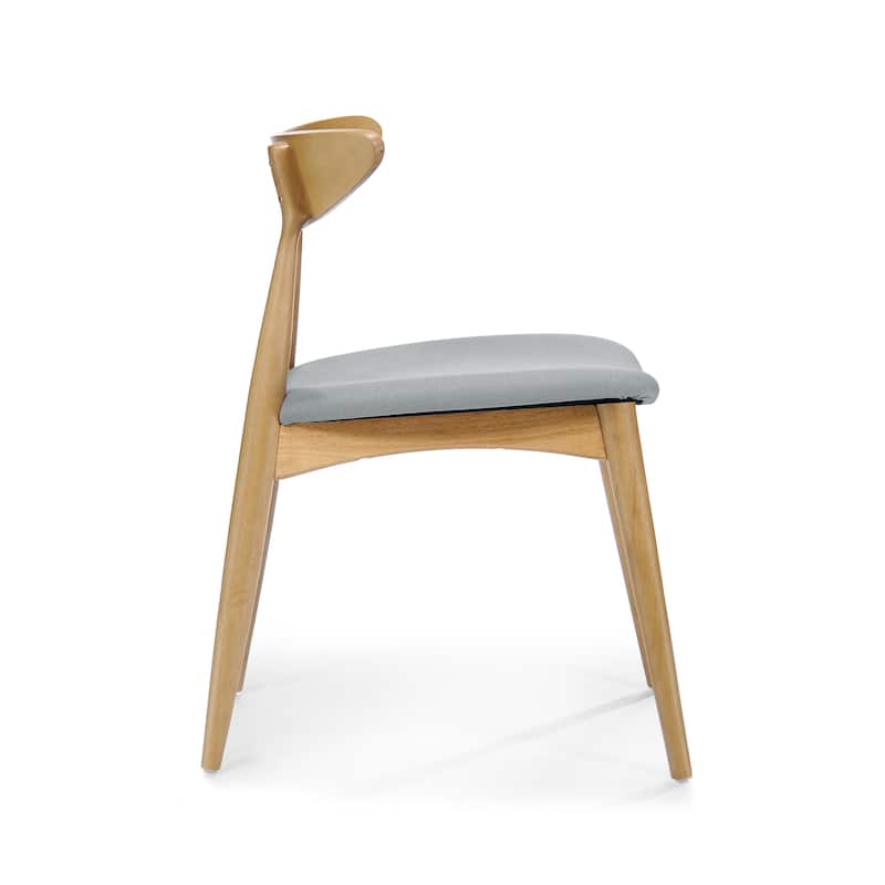 Hoso Dining Chair Set of 2, Curved, Light Gray Padded, Natural Brown