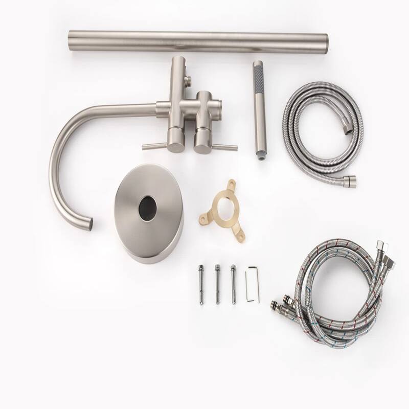 KISRAIS Double Handle Floor Mounted Freestanding Tub Filler Faucet with Handshower