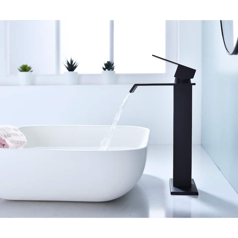 Waterfall Bathroom Sink Single Handle Faucet with Pop Up Drain, No Overflow, Corrosion and Rust Resistant