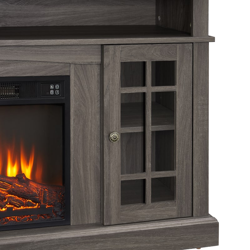 GDFStudio Caelum 58" Wood TV Stand with Classic Storage and 23" Fireplace Insert