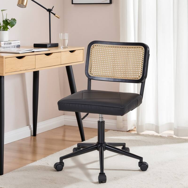 Javlergo Armless Home Office Desk Chair, Height Adjustable PU Leather Computer Task with 360° Swivel Rolling Wheels