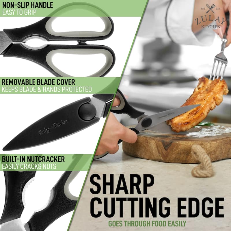 Zulay Kitchen Ultra Sharp Stainless Steel Kitchen Shears With Protective Cover