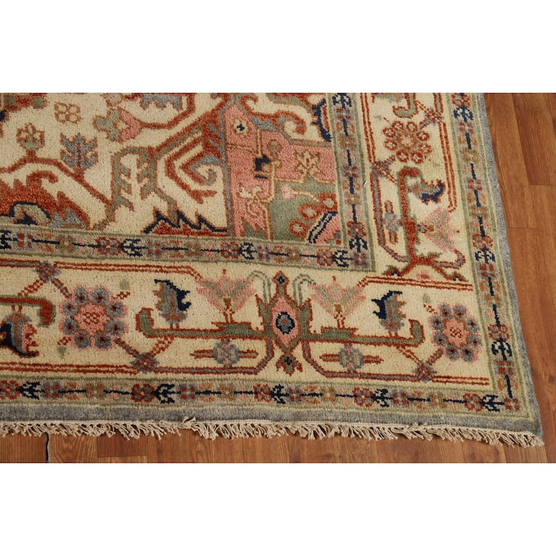 Geometric Heriz Serapi Indian Rug Hand-Knotted Wool Carpet - 7'11"x 9'10"