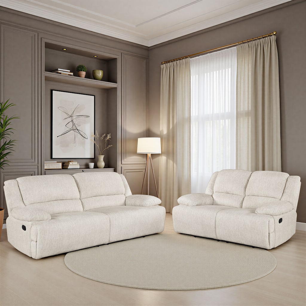 Vanta Microfiber 2-Piece Manual Double Reclining Living Room Sofa Sets