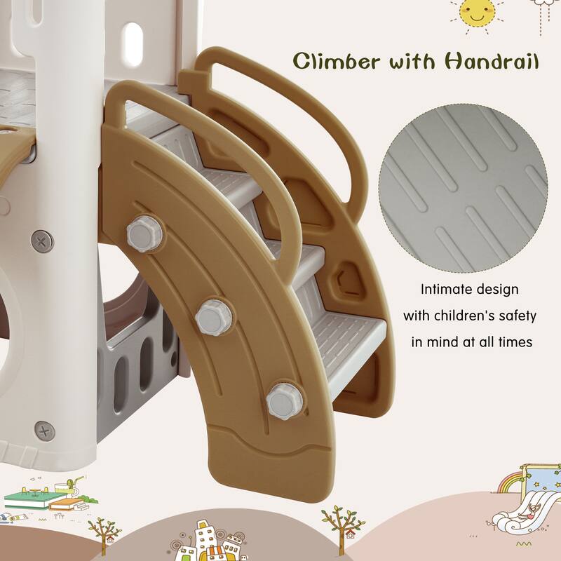 8-1 Toddler Climber and Slide Set,Kids Slide for Toddlers Age 1+, Kids Playground Climber Freestanding Slide Playset - Brown