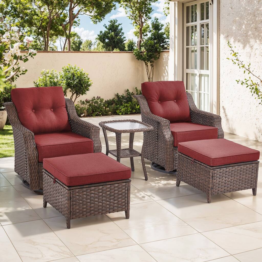 Gymojoy 5-Piece Wicker Patio Furniture Set, 6-Inch Ultra Thick Cushioned 360° Swivel Glider Chairs