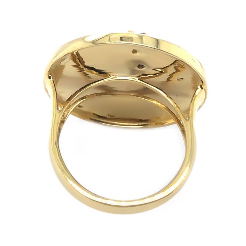 Sterling Silver Over Gold Plated White Zircon With Blue Enamel Capricorn Zodiac Signs Ring