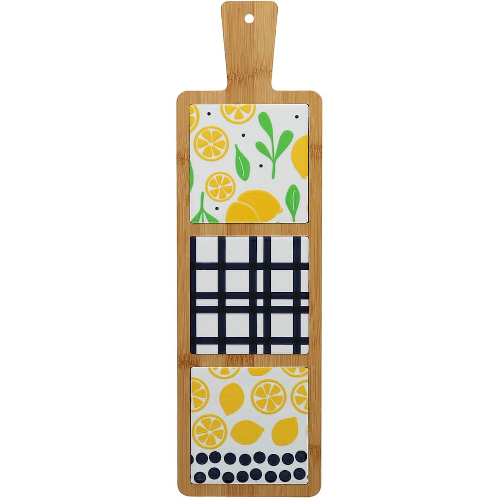 Pavilion Lemons Bamboo & Ceramic Tile Trivet - 16.5"