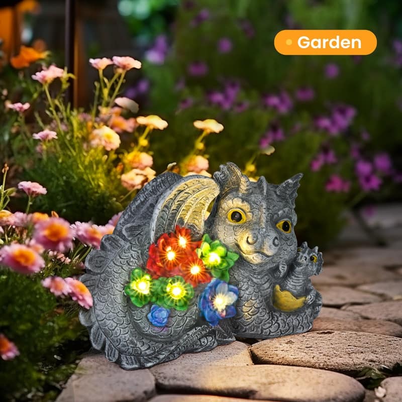 Solar Outdoor Garden Statues Dragon Statue Figurine Lights for Garden Decor, Ideal Gift for Housewarming & Birthday