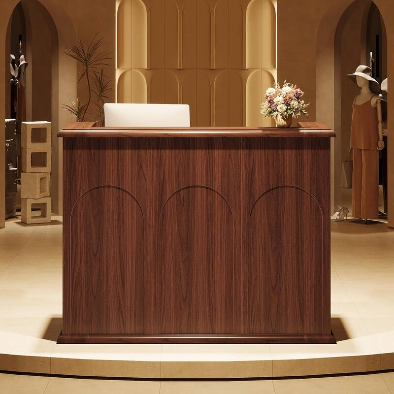 55 Inches Reception Desk, Modern Large Front Counter Desk for Checkout, Lobby, Salon, Office, Walnut
