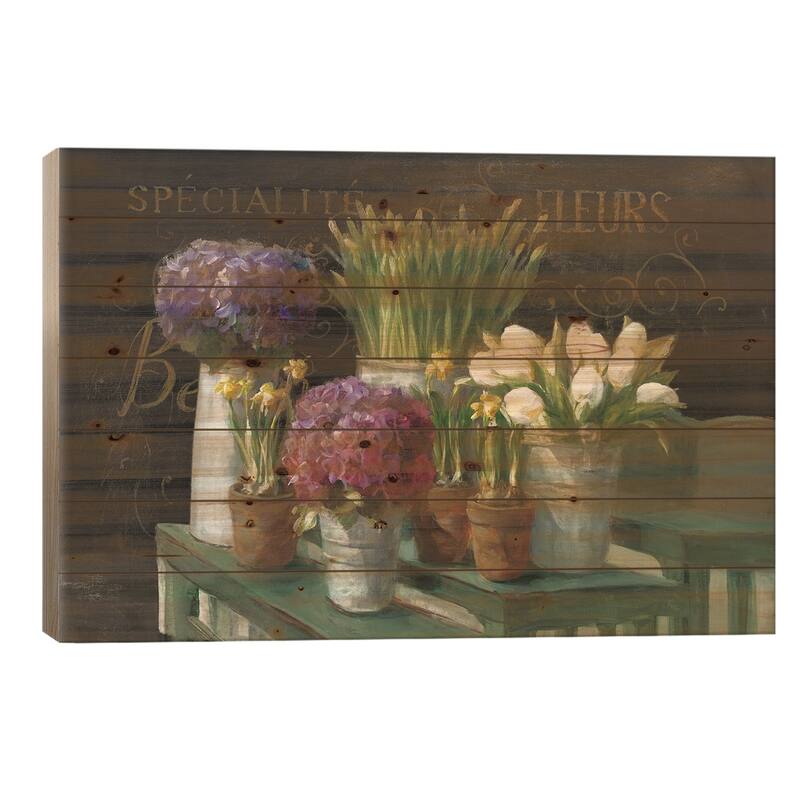 Les Fleurs Printemps On Black Print On Wood by Danhui Nai - Multi-Color - 26x40x1.5