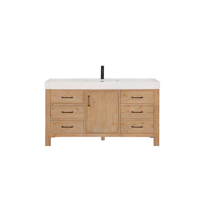 Miseno MV-NM-703860 León 60" Free Standing Single Basin Vanity Set - Fir Wood Brown / Lightning White - Wood Finish