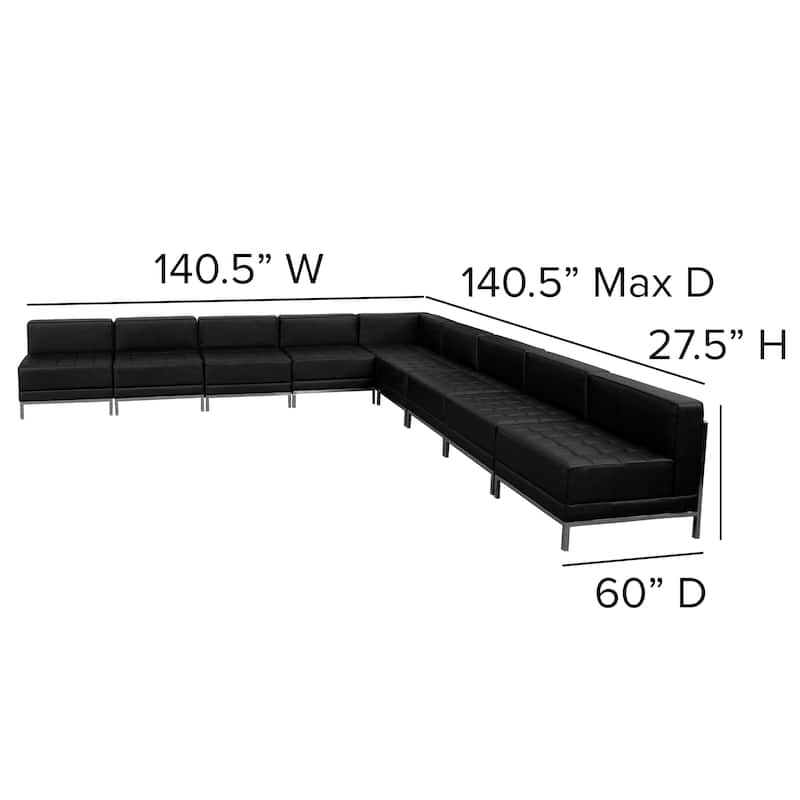 9 Piece LeatherSoft Modular Sectional Configuration - Stainless Steel Legs - 140.5"W x 28.75" - 140.5"D x 27.5"H