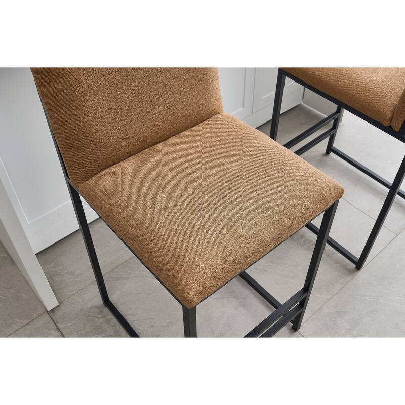 Counter Height Bar Stools Set of 2, Kitchen Island Stools with Matel Legs, Upholstered Counter Chairs with Back and Footrest