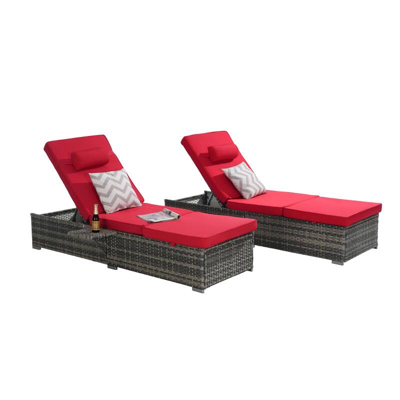 Outdoor 5 Adjustable Chaise Lounge Set with Side Table and Pool Lounge Chairs