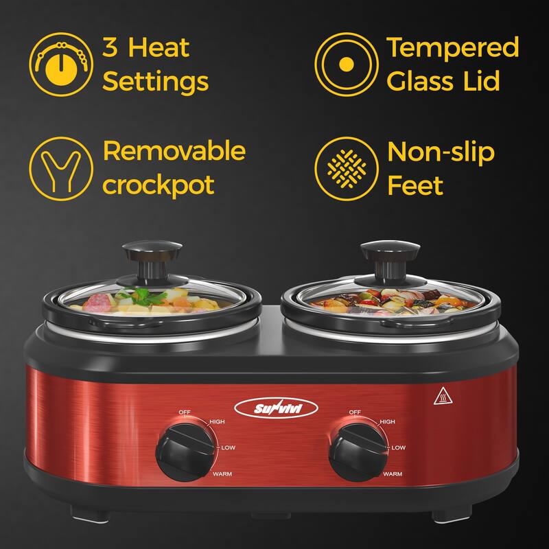 Royalcraft 2 Pot Slow Cooker Stainless Steel Buffet Server 1.25 Quart
