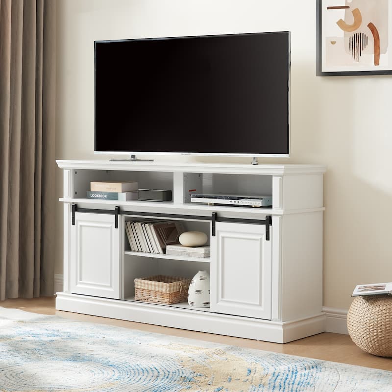 Classic Antique White TV Stand with 2 Separate Storage and 3 Storage Shelf for Farmhouse and Living Room Bedroom