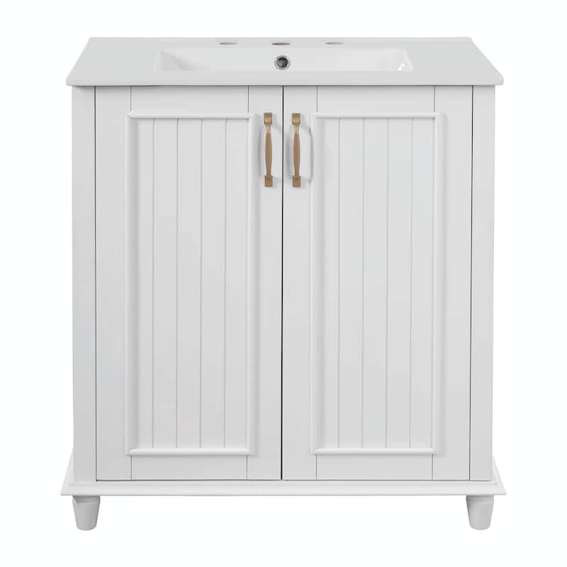 30" Freestanding Bathroom Vanity with Resin Sink - Hidden Drawer and Storage Cabinet