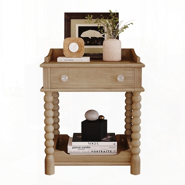 Retro Style Nightstand with Drawer and Open Shelf for Bedroom - On