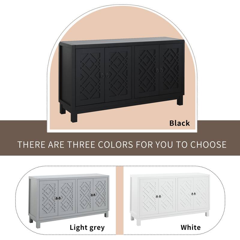 Large Storage Space Sideboard,4 Door Buffet Cabinet with Pull Ring Handles - N/A