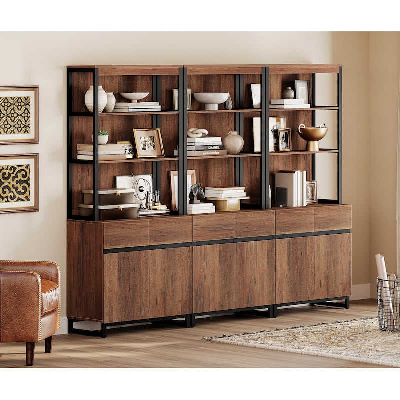 WAMPAT Modern 72" Tall Bookcase with Metal Base and Adjustable Shelves, Library Book Shelf with Storage Cabinet