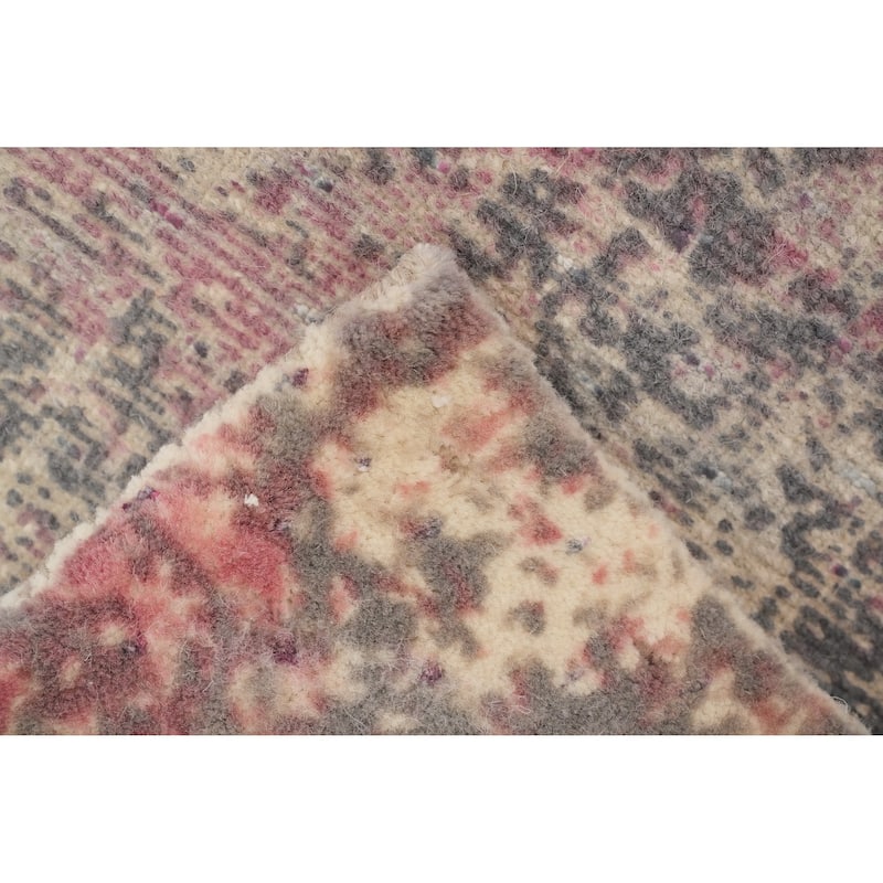 Hand Knotted Oriental Viscose Silk Carpet Modern All-Over Pink Abstract Area Rug - 3' 0'' X 2' 0''