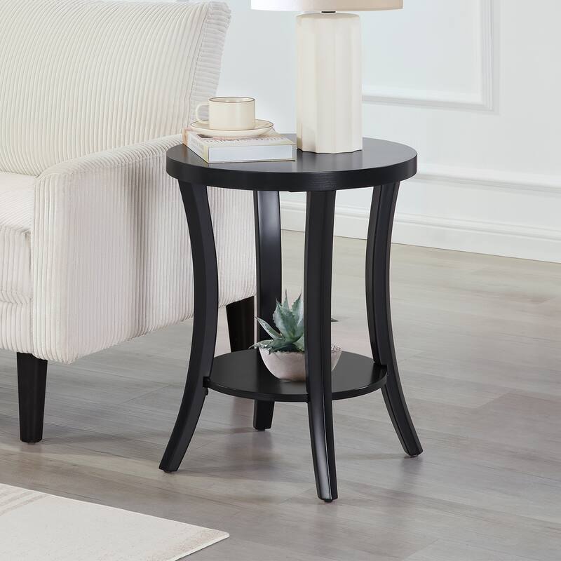 Round End Table with Shelf Two-Tier Storage Accent Furniture with Curved Legs and Smooth Veneer Finish for Home - 18