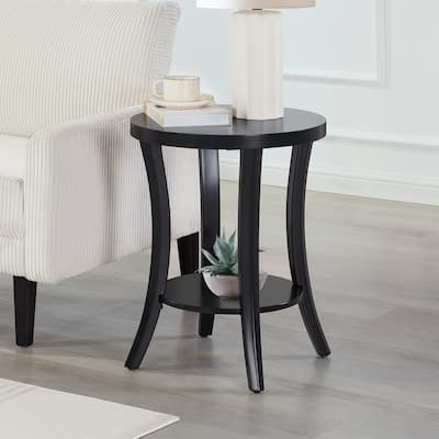 Round End Table with Shelf Two-Tier Storage Accent Furniture with Curved Legs and Smooth Veneer Finish for Home - 18